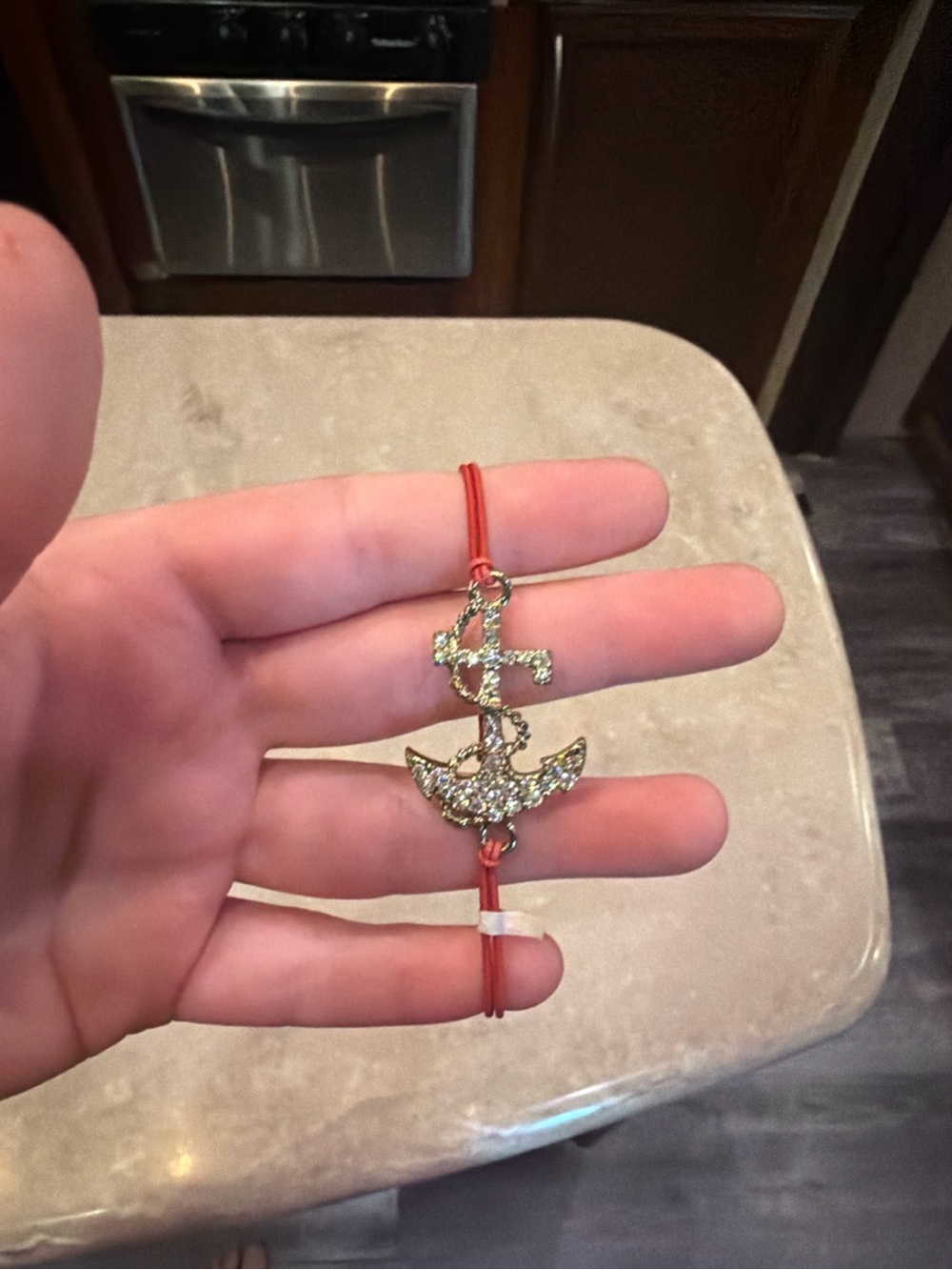 Rhinestone Anchor Charm  Bracelet - Red